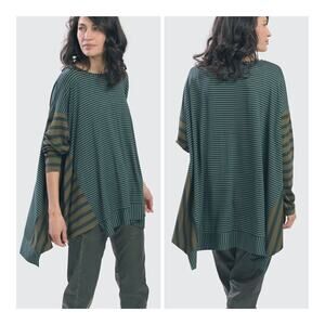 Alembika Spruce Stripe Trapeze Swing Oversized Boxy Top Lagenlook Artsy - Large